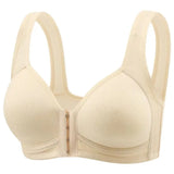 Women's Bra Wire-Free Front Closure Solid Color Full Coverage Fixed Cups More Considerate for Middle-Aged And Elderly Individual