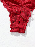 Summer Nightdress Women's Sexy Transparent Red Lace See Through Underwear Sleepwear Sleep Dress and Panty Sets Nighty