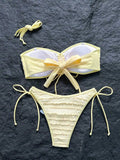 Sexy Yellow Starfish Bikini Set 2026 Women Bandeau Pleate Push Up Bra Drawstring Side Thong Swimsuit Beach Bathing Suit Swimwear