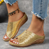 Gold Snake Pattern Wedges Sandals Women Lightweight Thick Sole Platform Slippers Woman Plus Size Non Slip Beach Sandalias Mujer