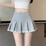 High-Waisted Skirts for Women Korean Fashion Lace Spliced Pleated Skirt Ladies Summer All-Match Anti-Glare Mini Skirt