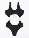 Cut-out Chain Linked One Piece Swimsuit Monokini Swimwear Women 2025 Bathers Padded Beachwear Bathing Swimming Suit Summer