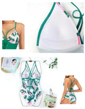 Sexy One Piece Swimsuit Swimwear Women Leaf Print Patchwork Hollow Cross Straps Backless Beachwear Bathing Suit Banadores Mujer