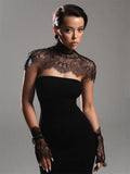 Ahagaga Sexy Women's Maxi Dresses With Lace Shawl Solid Strapless Sheath Slim Fit Fashion Gloves Summer Female Party Vestidos