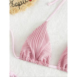 Sexy Wrinkled Halter Brazilian Bikini Female Swimsuit Women Swimwear Two-Pieces Bikini Set Bather Bathing Suit Swim Lady V4101