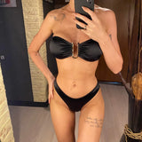 New Sexy Bandeau Strapless Bikini Female Swimsuit Women Swimwear Two-pieces Bikini set Padded Bather Bathing Suit Swim V4647D