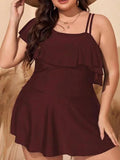 VigoJany 2026 Black Tankini Swimwear Women Plus Size Two Pieces Swimsuit Ladies Big One Shoulder Ruffle Tankini Bathing Suit