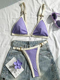 Splicing Ribbed High Cut Ring Mini Micro Bikini Women Swimwear Female Swimsuit Two-pieces Bikini Set Bathing Suit Swim Beachwear