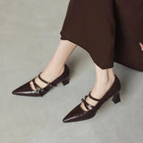 2026 Metal Buckle Hollow Sandals Office girl Pointed  Thin Heel Patent Leather Fashion Single Shoe 35-42 Big Size Women Shoes