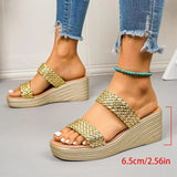 Lightweight Gold Wedge Heel Sandals Women Summer Woven Platform Gladiator Sandals Woman Plus Size 43 Thick Sole Sandalias Mujer