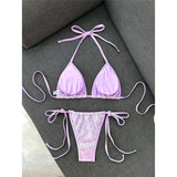Sequins Halter Bikini Female Swimsuit Women Swimwear Two-Pieces Bikini Set High Cut Leg Padded Bather Bathing Suit Swim V8302