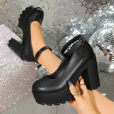 Black Super High Heels Mary Jane Shoes Women Plus Size 42 Chunky Platform Pumps Woman Ankle Buckle Party Wedding High Heel Shoes
