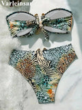 S - XL Sexy Leopard Printed Bandeau Bikini Female Swimsuit Women Swimwear Two-Pieces Bikini Set Bather Bathing Suit Swim V7541