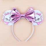 Kawaii Disney Mickey Mouse Ears Headbands For Girls Marie Cat Hairbands Headwear Adults Women Sequined 5" Bows Hair Accessories