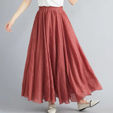 Maxi Skirt Double Layer Women Skirt A-Line Loose Fit Elastic Waist Solid Color Design Flowy Skirt Spring Summer Casual Wear