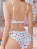 Sweet Floral Print Women Lingerie Set Bow Ruffle Trim Underwire Bra Comfy ladies Panties Daily Bra Set