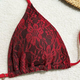 Sexy Lace Micro Mini String Halter Bikinis Sets 3pcs with Cover Skirt Black and Red 2 Color Swimwear Swimsuit Bathing Suit