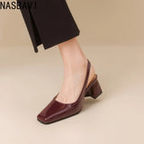 NASBAVI Vintage Womens Square Toes Pumps 6CM Chunky Heels Slingback Sandal Shoes Ladies Summer New Woman Lady Female Sandals