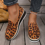 Sexy Leopard Print Wedge Heels Loafers Women Plus Size 43 Slip On Thick Sole Single Shoes Woman Round Toe Platform Casual Shoes