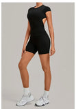 Women's Seamless Yoga Sets Sports Fitness Workout Hip-lifting High Waist Shorts Backless Short-sleeve Vest Suit Gym Training Set