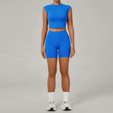 Naked Yoga Sets Women Quick Drying Slim Sports Shirt Fitness Suit Outdoors Sport High Waist Shorts Tight Running Workout Clothes