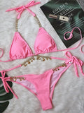 Wrap Around Halter Metal Chains Bikinis 2025 Diamond Bikini Women Swimsuit Female Swimwear Two Pieces Bikini set Bathing Suit