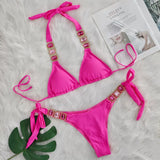 DEKA Brazilian Chain Bikini Set Women's Swimsuit Stylish Solid Thong Swimwear Diamond Separate Beachwear Bathing Suit