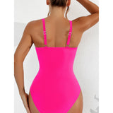 S - XL New Sexy Mesh Sheer V Neck Women Swimwear One Piece Swimsuit Female High Leg Cut Monokini Bather Bathing Suit Swim V5136