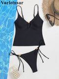 XS - L V Neck Tankini Cut Out Bikini Women Swimwear Female Swimsuit Two-pieces Bikini set Padded Bather Bathing Suit Swim V7839