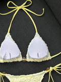 Sexy Yellow 3D Flower Micro Bikini 2026 Women Hole Out Stone Strap Push Up Bra Thong Swimsuit Holiday Bathing Suit Swimwear