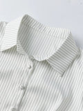 Women Button Down Slim Fit Striped Shirt Fashionable Summer Short Sleeve Turn Down Collar Tops for Casual Daily Wear