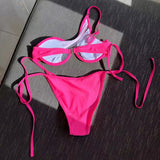 Sexy One Shoulder Underwired V-Bar Bikini Female Swimsuit Women Swimwear Two-pieces Bikini Set Bather Bathing Suit Swim V4229
