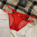 2026 Womens Briefs Sexy Love Mesh Transparent Low Waist Triangle Pants Thin Bow Knot Hollow Breathable Thongs Ruffled Panties