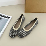 Leopard Color Square Toe Knitted Loafers Women Leisure Flat Shoes Soft Bottom Shallow Ballet Flats Casual Slip on Boat Shoes