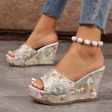 2026 Women's Embroidered Slippers Autumn New Round Toe Open Toe  Heel Shoes