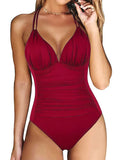 Ruched Wrinkled One Piece Swimsuit Women Swimwear Female Monokini Backless Swimsuits 2025 Bathing Suit Swim Beach Wear Bodysuit
