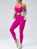 2 pcs/set Seamless Tight Pants Set Rose Red Tank Top Outfit Women's Clothing Breathable  Trousers  Athleisure Fitness Pants