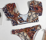 New Sexy Two Piece Swimsuit Swimwear Women Print High Waist Short Sleeve Bathing Suit Beachwear Belt Decor Banadores Mujer 2026