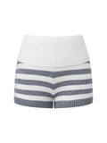 Women Spring Summer Striped Knit Shorts Slim Fold Over Low Rise Mini Shorts for Daily Office Party Club