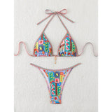 Sexy Tropical Print Bikini Set 2025 Women Halter Push Up Bra Thong Swimsuit Summer Holiday Bathing Suit Micro Swimwear Biquini