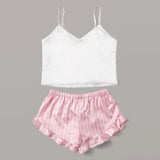 3PCS Women Pajama Suit Robe Fashion V-Neck Stretch Satin Silk Lace Sexy Lingerie Bowknot Pyjamas Sleep Shorts Set Sleepwear