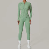 Padded Women Long Sleeve Sport Yoga Jumpsuit Workout Clothes for Women Sportwear Backless Zipper Fitness Gym Outfit
