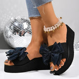 2026 Summer Big Bowknot Platform Slippers Women Plus Size 42 Open Toe Wedges Sandals Woman Lightweight Casual Beach Flip Flops