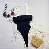 2026 Ribbed Strappy Mini Micro Thong Women Swimwear One Piece Swimsuit Female High Cut Leg Padded Bather Bathing Suit Swim V6711