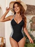 Vintage Swimwear Womem Black Zebra Print Patchwork V Neck Slimming Tummy Control One Piece Swimsuit 2025 Bathing Suit Monokini