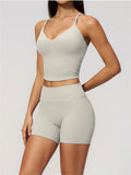 New Yoga Sets Women V Neck Back Criss Cross Sports Tank Top High Waist Butt Lift Shorts Fitness Suit Gym Running Workout Clothes