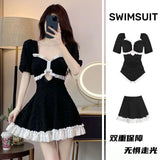 Hot Selling Swimsuit Women's New Black One-piece Cover Belly Slimming Skirt Style Flat Corner Hot Spring Conservative Swimsuit
