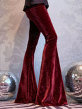 new European and American high-waisted slim shiny silver drape gold velvet bell-bottom casual pants