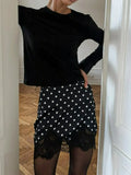FDYOUI 2026 Woman Clothes Lace Patchwork Polka Dot Skirts Female Sexy Tight Short Skirt Black Party Night Club Dress Streetwear