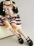 2026 Plus size 47 Sweet Blue Lace Ruffles Mary Janes Shoes Women Gothic Black Bow Knot Cute Lolita Cosplay Flats Casual Shoes